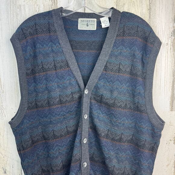 VINTAGE SEGRETO 100% MARINO WOOL PATTERN VEST SIZE LARGE MADE IN ITALY - Picture 3 of 10